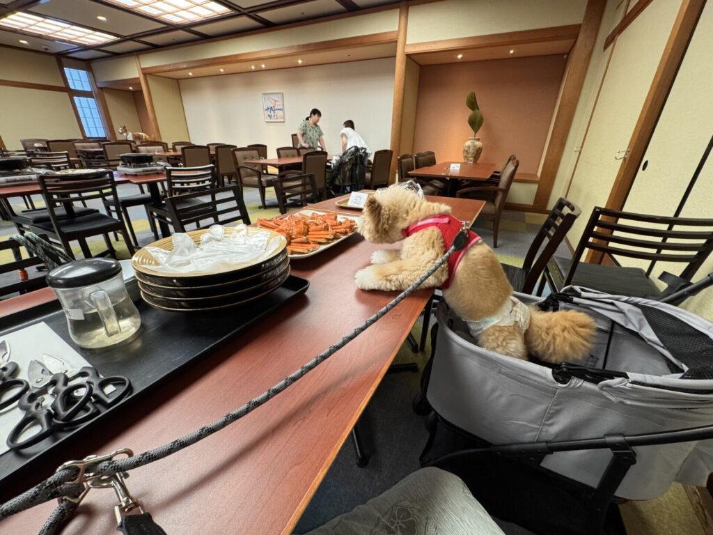 犬と一緒のバイキングとカニ食べ放題、犬用ごはんも頼める